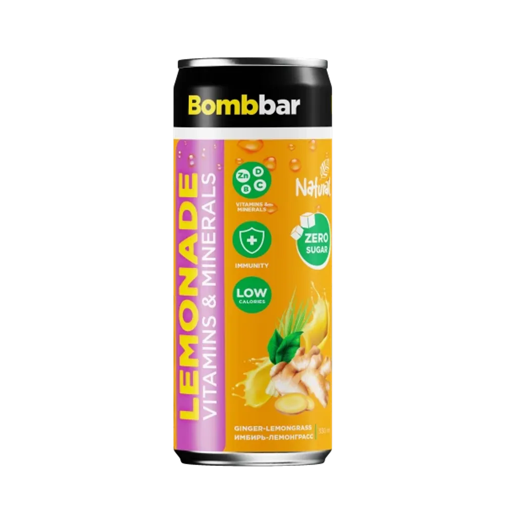 Напиток б/а BOMBBAR Лимонад со вкусом Имбиря и Лемонграсса ЖБ 330 мл х 12
