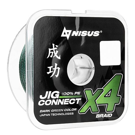 Шнур JIG CONNECT X4 PE Dark Green 100m #1.0, 0.16mm 6.1кг/13.4LB (T-N-JC-X4-0.16-100-DG) NISUS