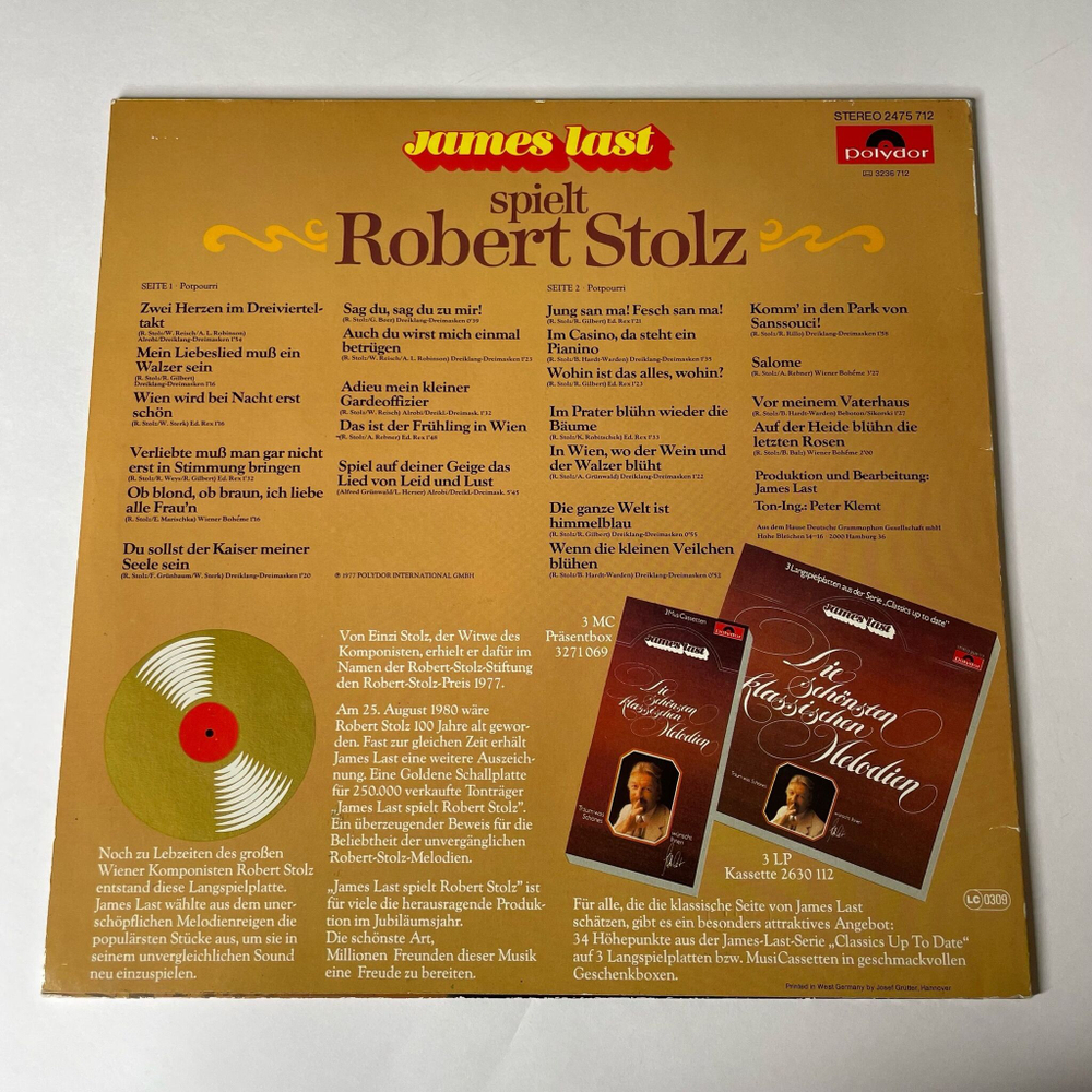 Винтажная виниловая пластинка LP Джеймс Ласт James Last Spielt Robert Stolz (Germany 1977) HORZU