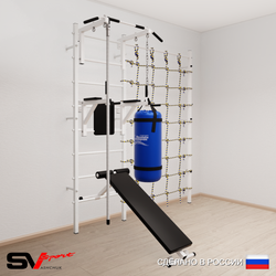 Шведская стенка Sv Sport усиленная 68010 (Турник стандарт/Брусья/Скамья/Канат/Цепь/Мешок 15кг/Канатный лаз)