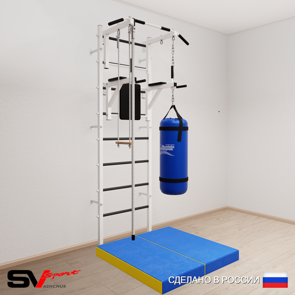Шведская стенка Sv Sport 5766 (Турник стандарт/Брусья/Канат/Трапеция/Цепь/Мешок 22кг/Мат 1м)
