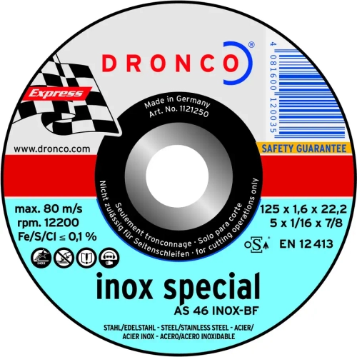 Абразивный отрезной диск AS30 S INOX 125x2,5x22,23 Dronco 1121906
