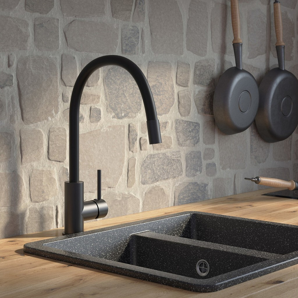 Смеситель для кухни 35к IDDIS K36BLJ0i05 Китчен 360 (Kitchen 360) гибкий излив ЧЕРНЫЙ матовый