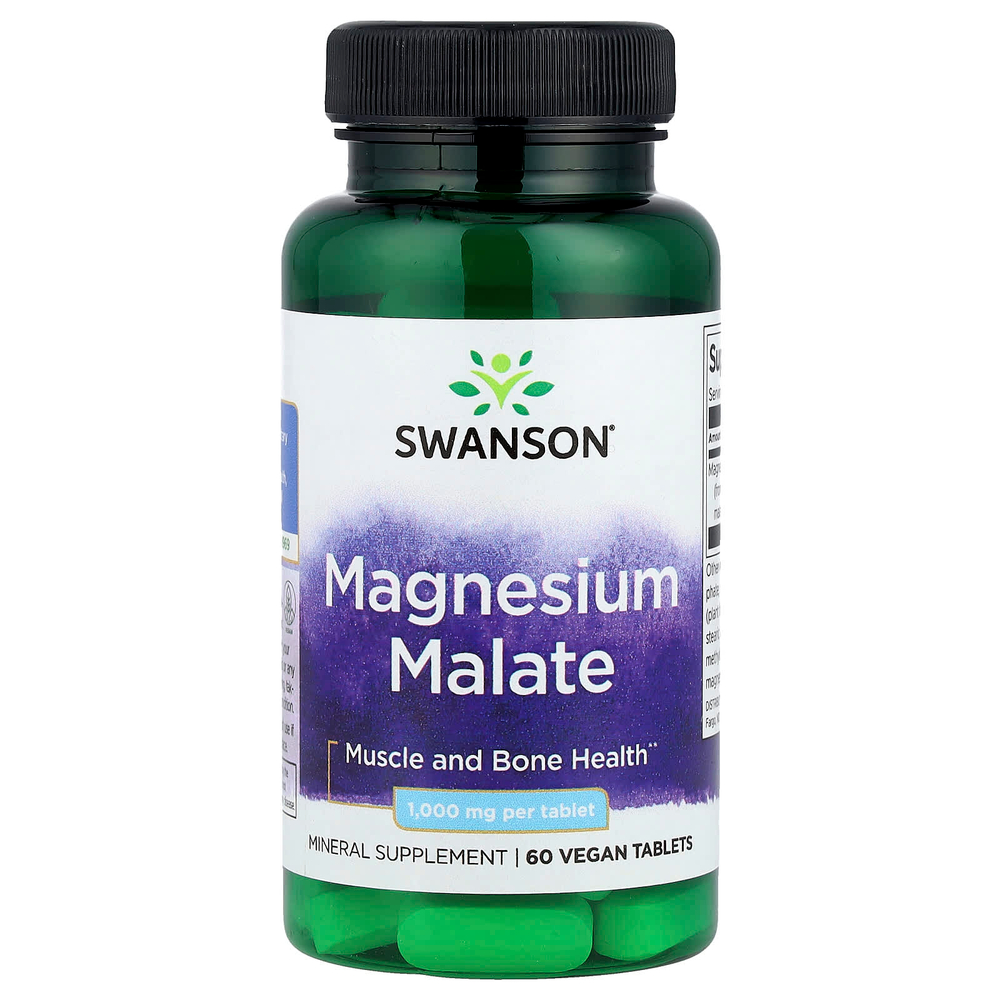Swanson Vitamins, малат магния, 1000 мг, 60 веганских таблеток