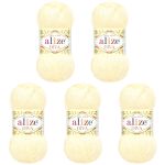 Пряжа Alize (Ализе) Diva / уп.5 мот. по 100 г, 350м, 001 кремовый A
