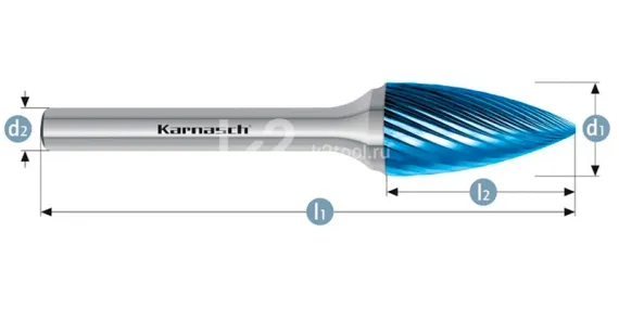 Борфреза твердосплавная Karnasch форма G, 3х10х3х38 мм, насечка HP-2, покрытие Blue-Tec, арт. 11.5060-012