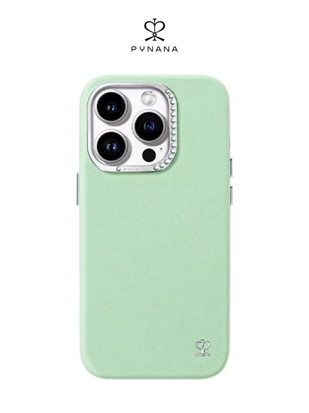 Чехол PYNANA для iPhone 14 PRO кожа, кристаллы Swarovski, мятный