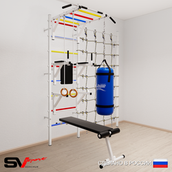 Шведская стенка Sv Sport усиленная 66110 (Турник рукоход/Брусья/Стойка/Скамья/Кольца/Цепь/Мешок 15кг/Канатный лаз)