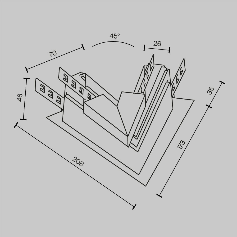 Угол-соединитель 45° встраиваемый под ГКЛ 12,5мм Maytoni Exility TRA034CLS-42.12W