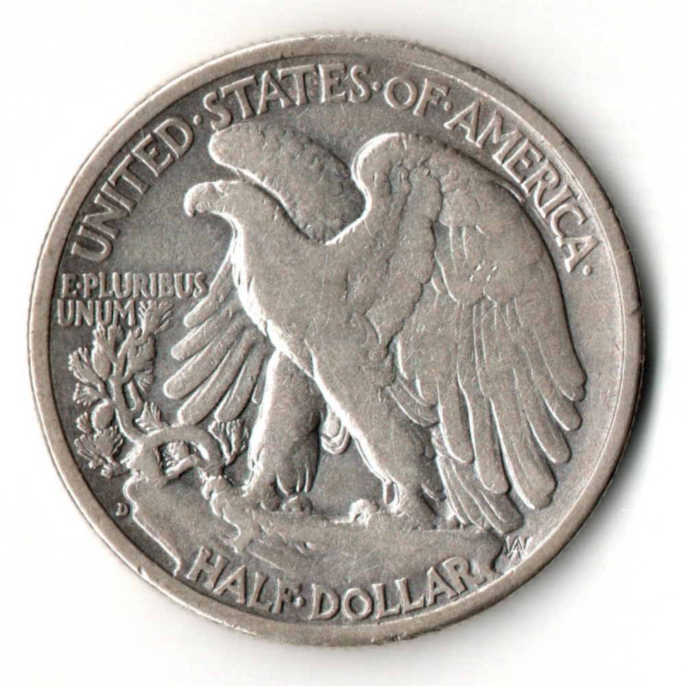 США 50 центов (1/2 доллара, half dollar) 1943 Walking Liberty Half Dollar, двор D