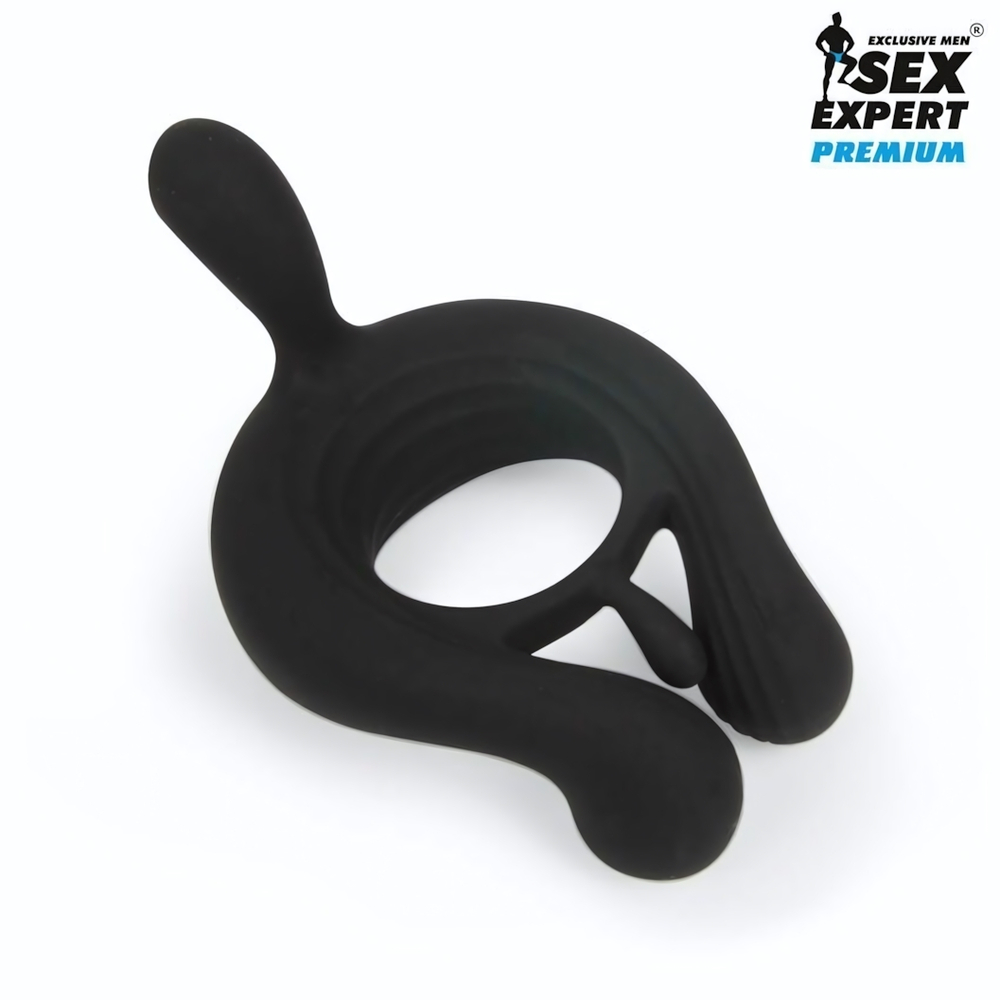 Черное эрекционное виброкольцо Sex Expert с пультом ДУ (Цвет: черный)