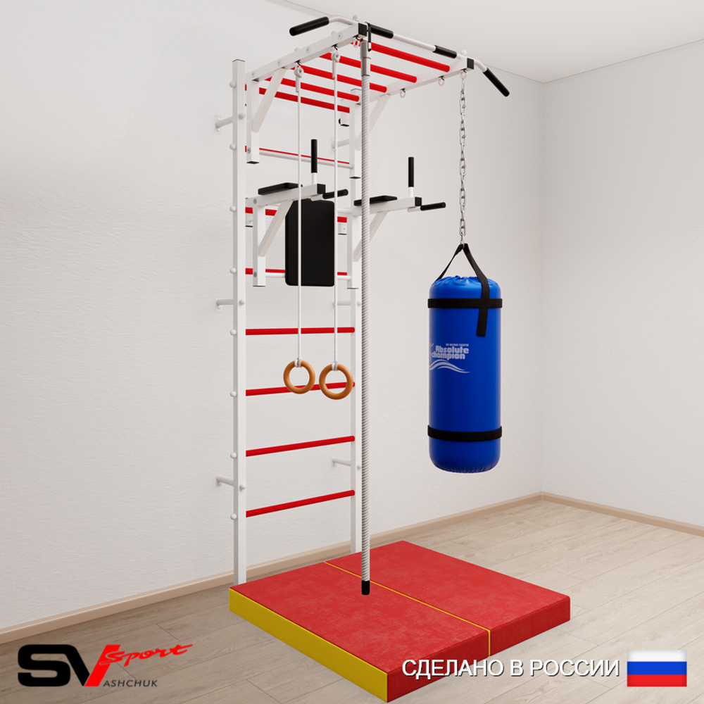 Шведская стенка Sv Sport усиленная 6446 (Турник рукоход/Брусья/Канат/Кольца/Цепь/Мешок 22кг/Мат 1м)