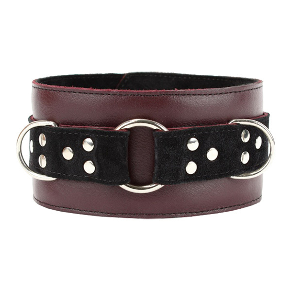 Бордовый кожаный  ошейник БДСМ Арсенал Lady's Arsenal Maroon Collar On The Strap 67030