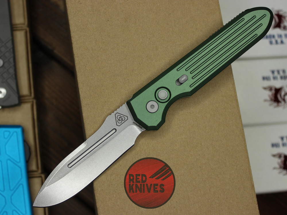 Нож Pro-Tech PDW Invictus Green - рукоять зеленая, серя кнопка и клинок