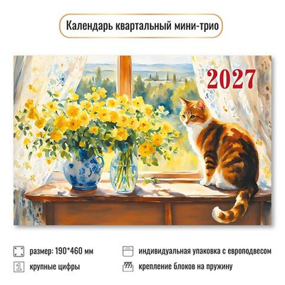 Календарь мини-трио 2027 "Кот" 9933 (Квадра)