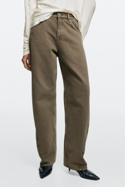 Massimo Dutti Джинсы средней посадки с зауженным кроем, серо-коричневый