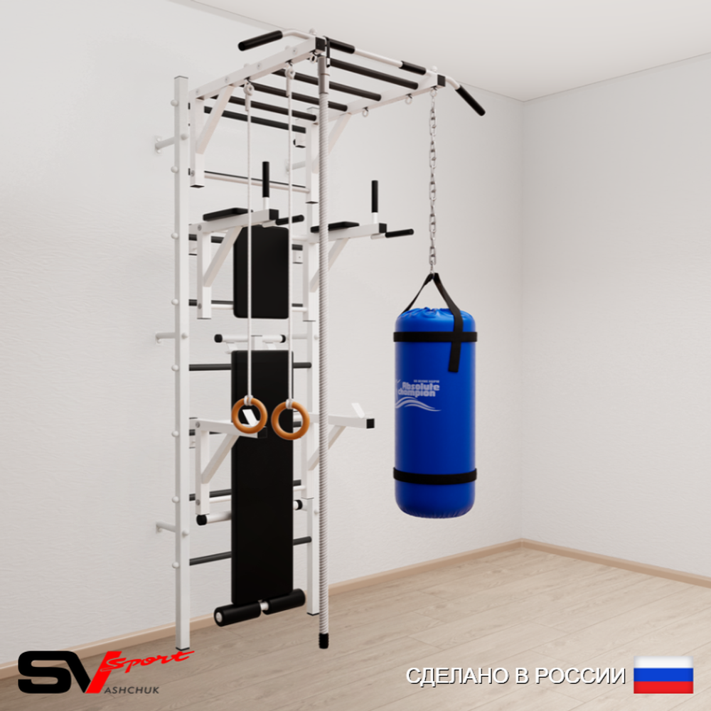 Шведская стенка Sv Sport усиленная 6641 (Турник рукоход/Брусья/Стойка/Скамья/Канат/Кольца/Цепь/Мешок 15кг)