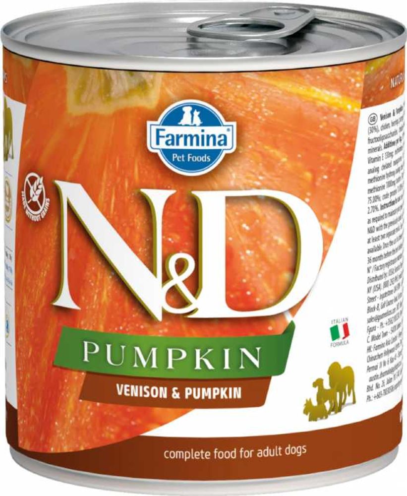 Консервы FARMINA N&amp;D Pumpkin для взрослых собак всех пород, оленина с тыквой - 285 гр