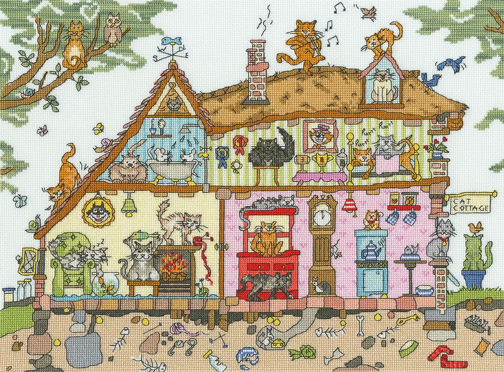 Набор для вышивания нитками Bothy Threads Cut Thru' Cat Cottage