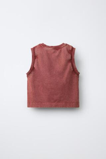ZARA ТОП ИЗ ПЛОТНОГО ТРИКОТАЖА С ВЫШИВКОЙ, ТЕРРАКОТОВЫЙ
