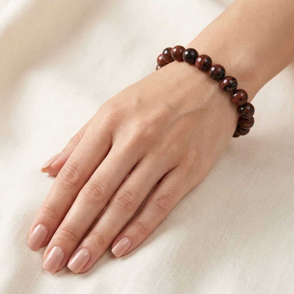 Браслет из обсидиана красного (10 - 11 мм)