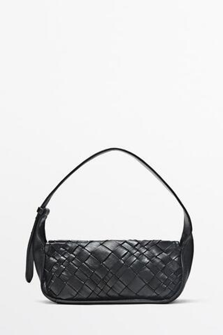 Massimo Dutti Мини-сумочка плетеная из овечьей кожи, черный