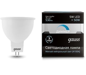 Лампа Gauss LED MR16 GU5.3-dim 5W 4100K диммируемая 101505205-D