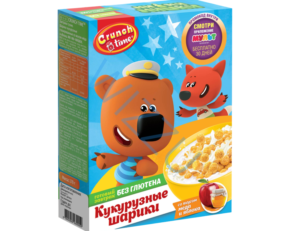 CRUNCH TIME  МИ-МИ-МИШКИ сухой завтрак шарики со вкусом мёда и яблока.,170г.
