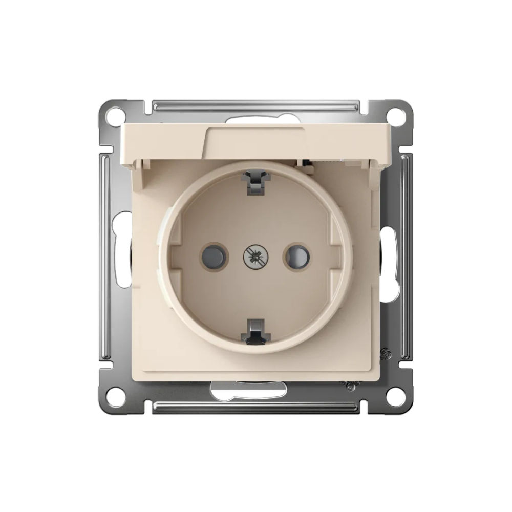 ATLASDESIGN РОЗЕТКА с заземлением со шторками с крышкой,16А,IP20, мех.,быстрозажим. клем., БЕЖЕВЫЙ