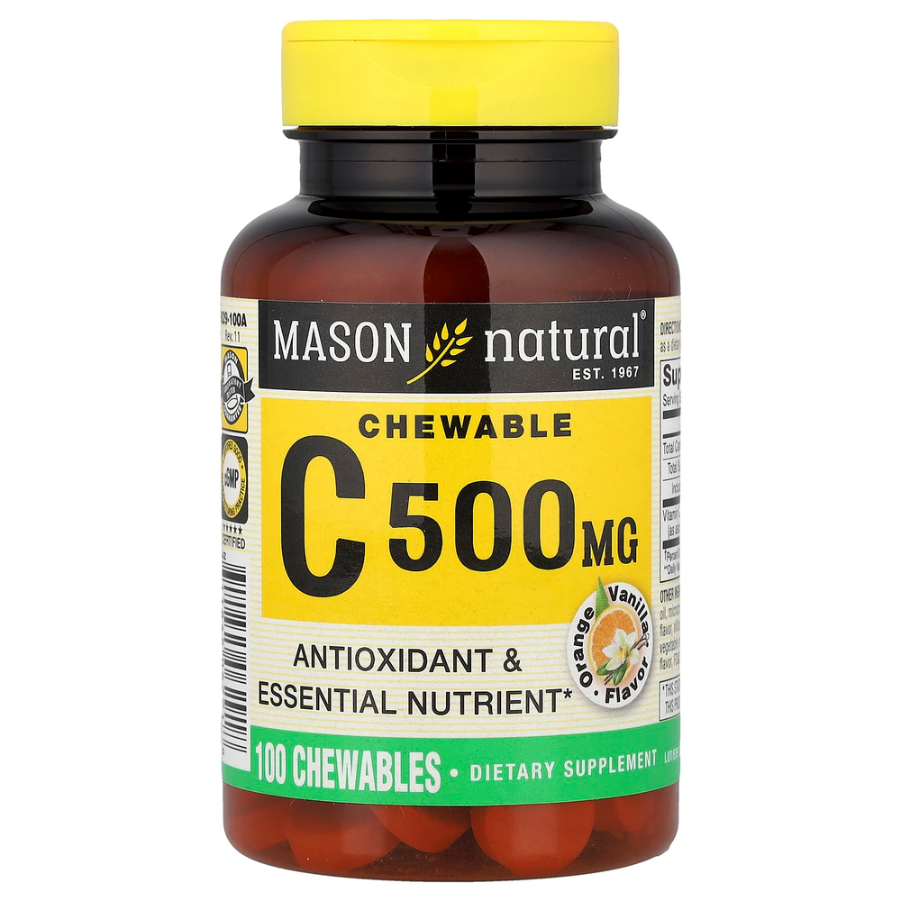 Mason Natural, Витамин C, апельсин и ваниль, 500 мг, 100 жевательных таблеток