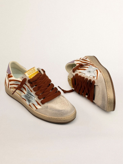 Ball Star in zebra-print pony skin with silver leather star