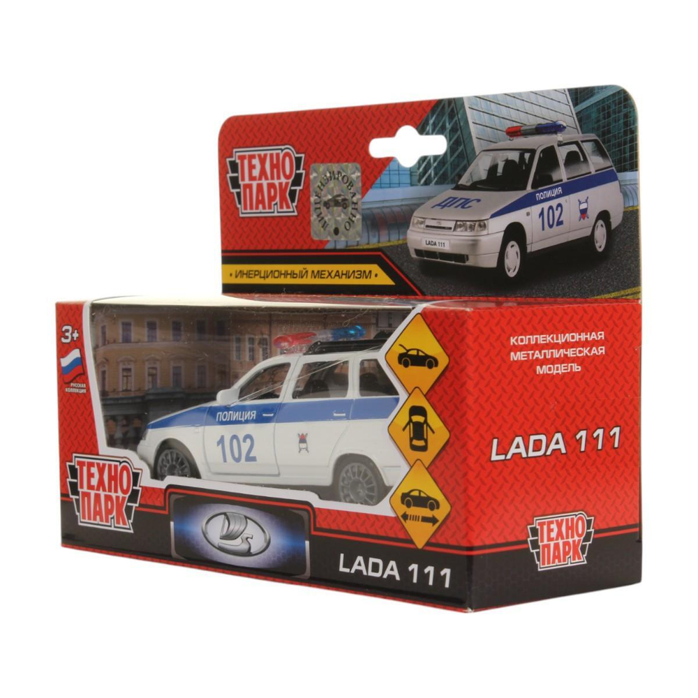 Модель ин. мет. "Lada 111. Полиция" 12см, открыв. дв. и багаж. в коробка SB-16-67-P(W)-WB (Технопарк)