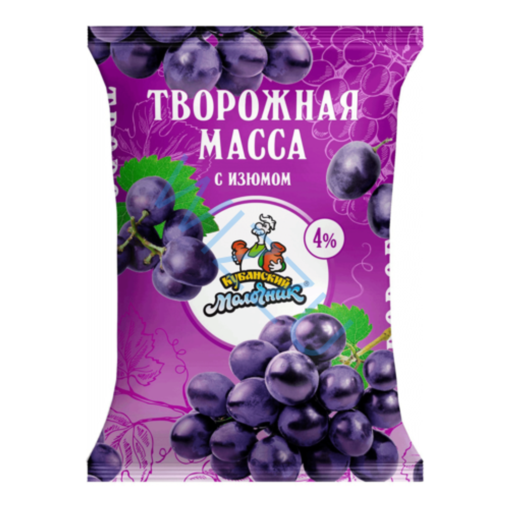 Творожная масса 4% с сахаром и изюмом, фольга, 180г, г/я