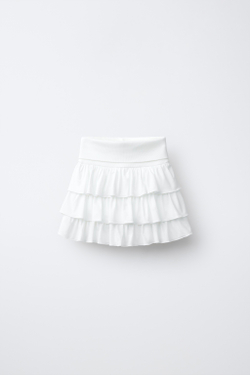 ZARA ЮБКА-ШОРТЫ С ВОЛАНАМИ И ОТВОРОТАМИ, БЕЛЫЙ