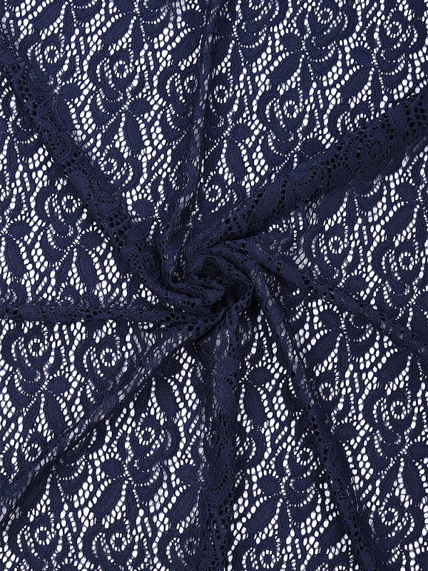 Ткань кружевная гипюр стрейч 160 г/м², ш.150см, арт.SZ031636 цв.142 темно-синий, уп.1м
