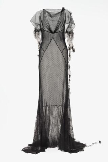 ZARA X JOHN GALLIANO ДЛИННОЕ ПЛАТЬЕ ИЗ ПОЛУПРОЗРАЧНОЙ ТКАНИ, ЧЕРНЫЙ