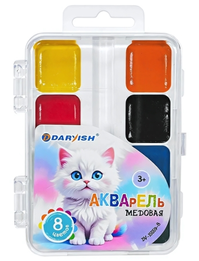 Краски акварельные 8цв. "Котёнок" медовые без кисти (Darvish)