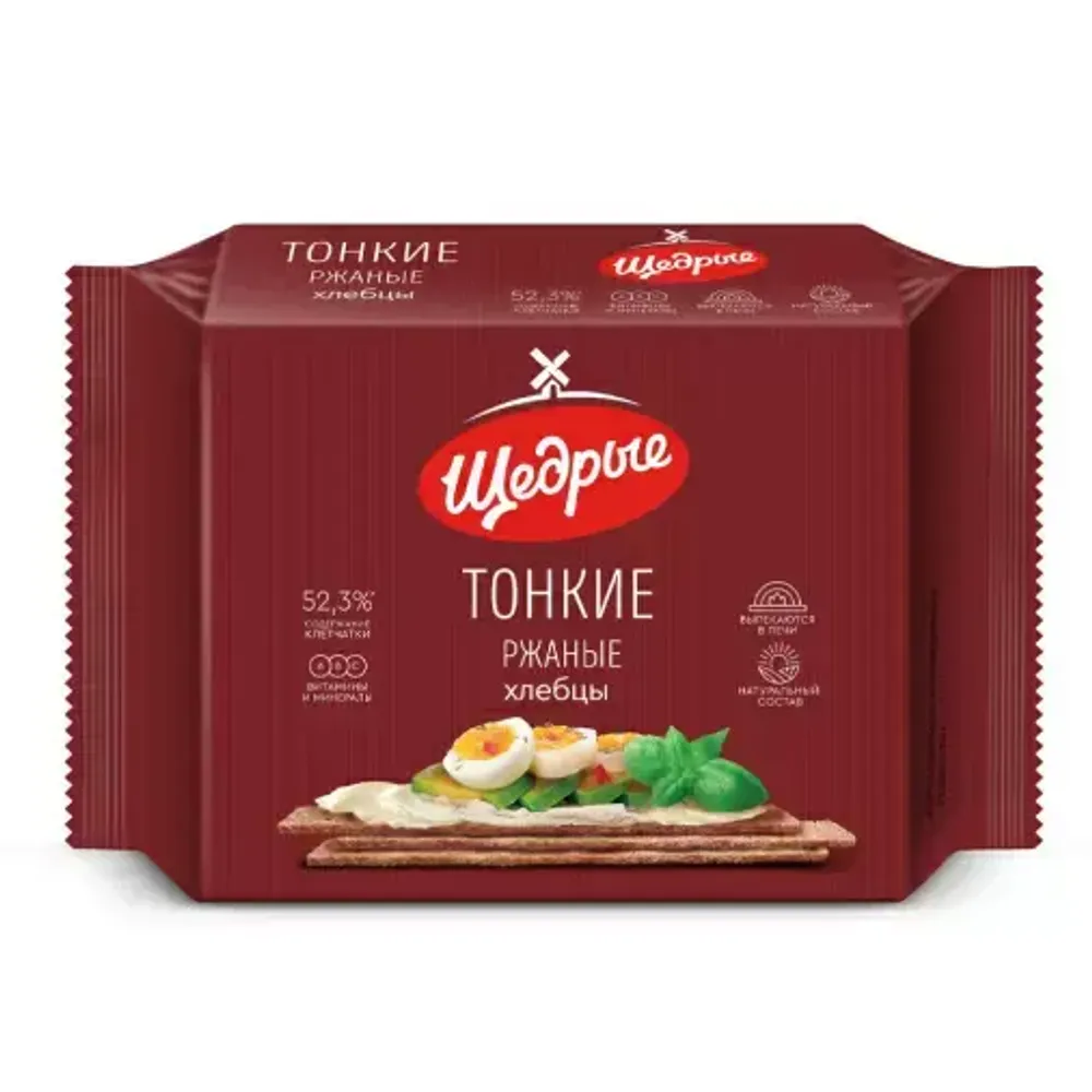 Хлебцы хрустящие Щедрые Ржаные Тонкие, 170г