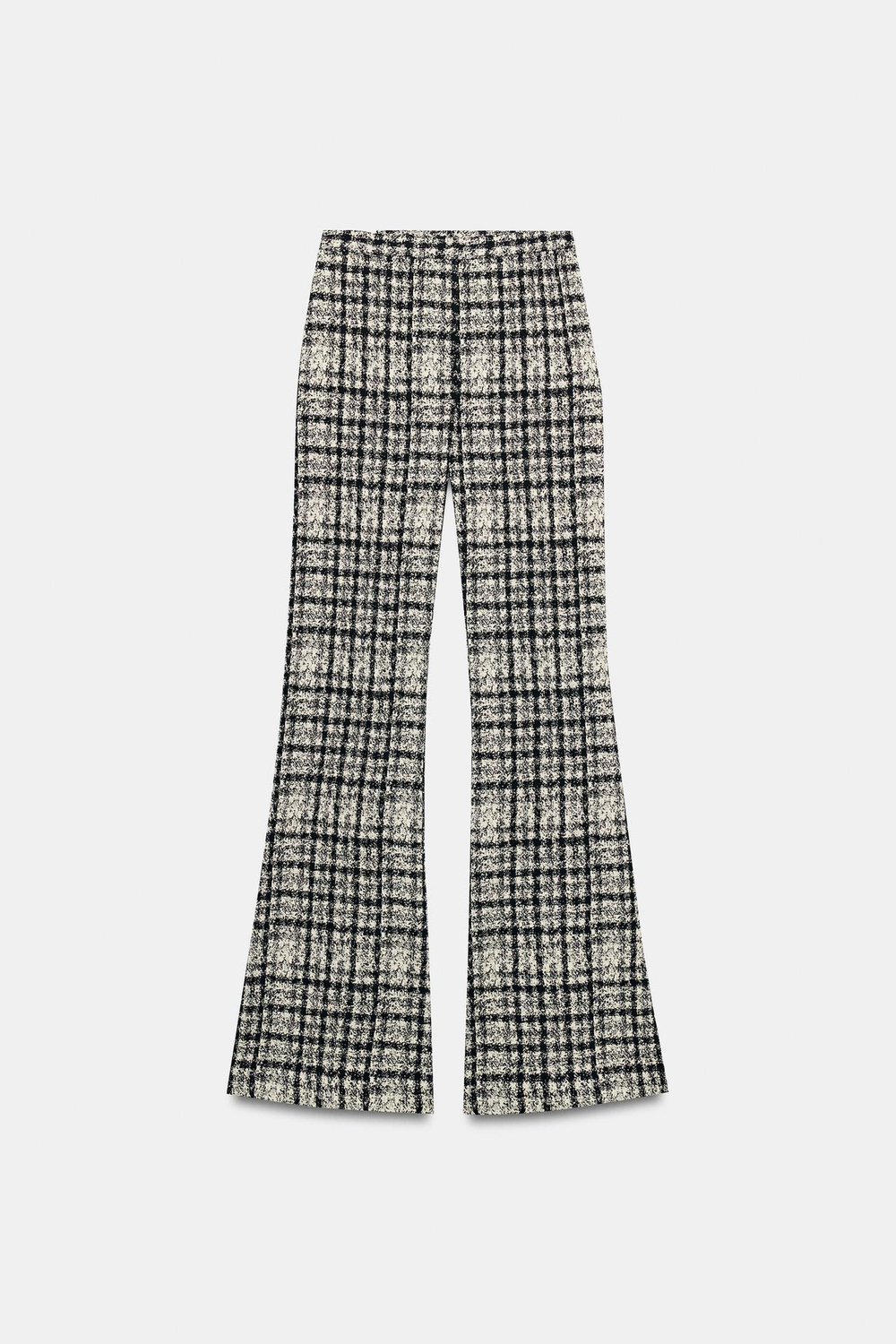 ZARA БРЮКИ FLARE В КЛЕТКУ, ЭКРЮ/ЧЕРНЫЙ