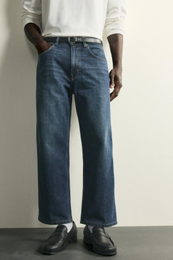 ZARA УКОРОЧЕННЫЕ ДЖИНСЫ LOOSE FIT, СИНИЙ