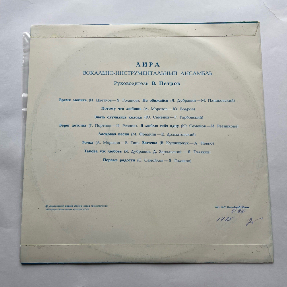 Винтажная виниловая пластинка LP Вокально Инструментальный Ансамбль Лира, ВИА Лира (СССР 1977)