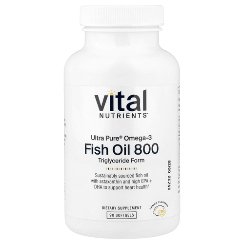 Vital Nutrients, Ultra Pure® Omega-3, рыбий жир 800, лимон, 90 мягких таблеток