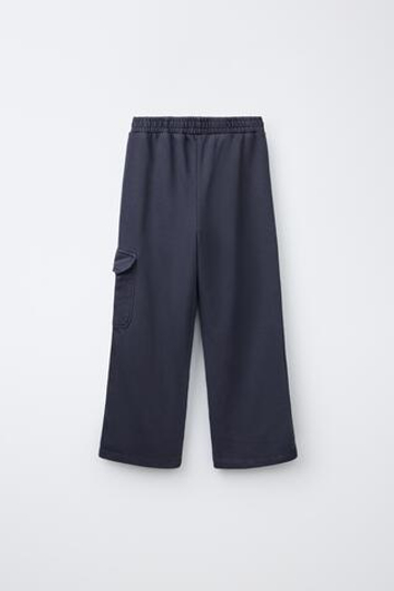 ZARA БРЮКИ КАРГО ИЗ МЯГКОЙ ТКАНИ С НАШИВКОЙ, СЕРО-СИНИЙ