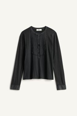 ZARA ФУТБОЛКА С НАГРУДНИКОМ HENLEY, ЧЕРНЫЙ