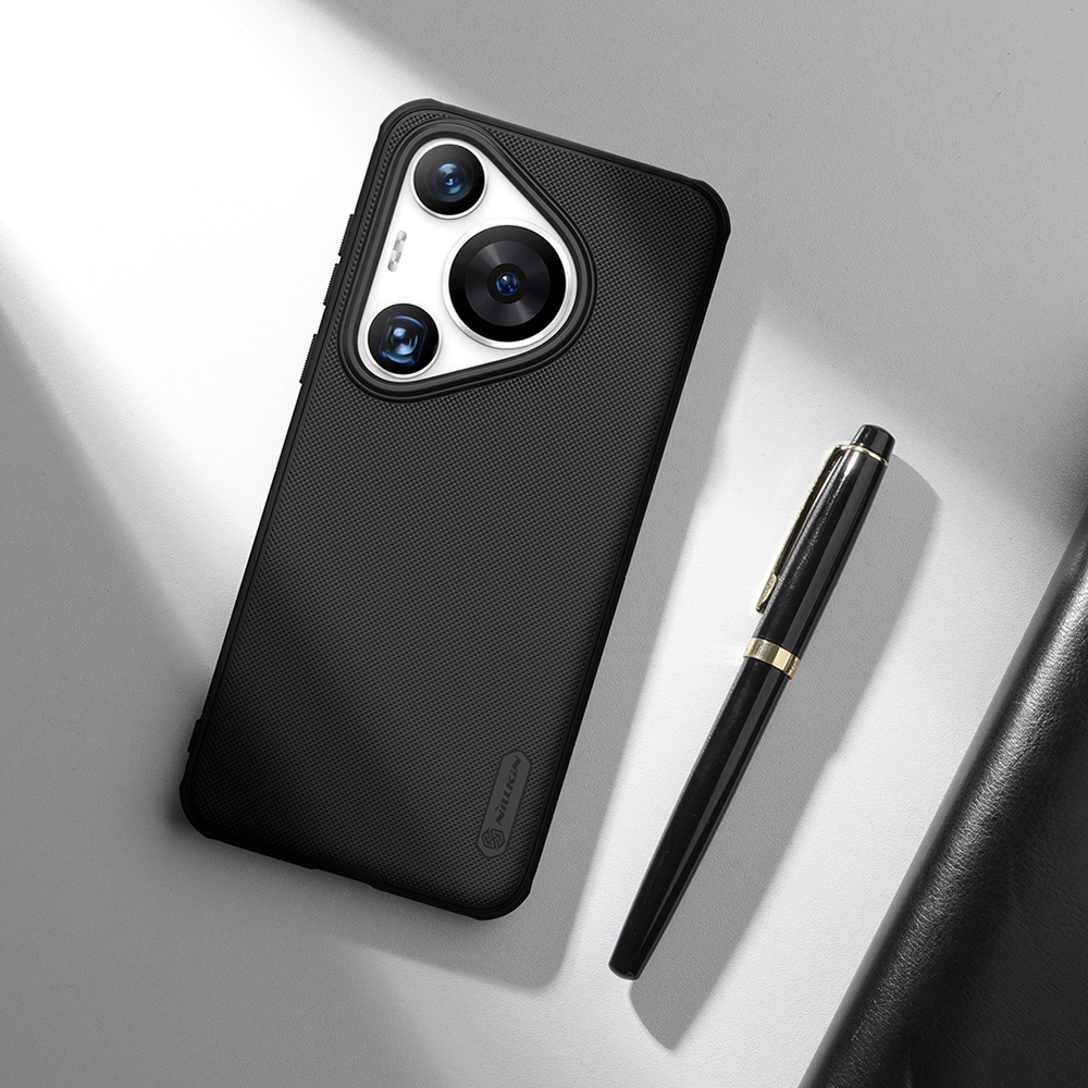 Усиленный противоударный чехол черного цвета от Nillkin для Huawei P70 Pro (Pura 70 Pro, Pura 70 Pro+), серия Super Frosted Shield Pro
