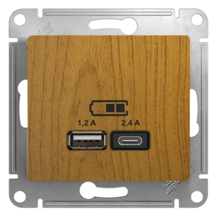 GLOSSA USB РОЗЕТКА А+С, 5В/2,4А, 2х5В/1,2А, механизм, ДУБ