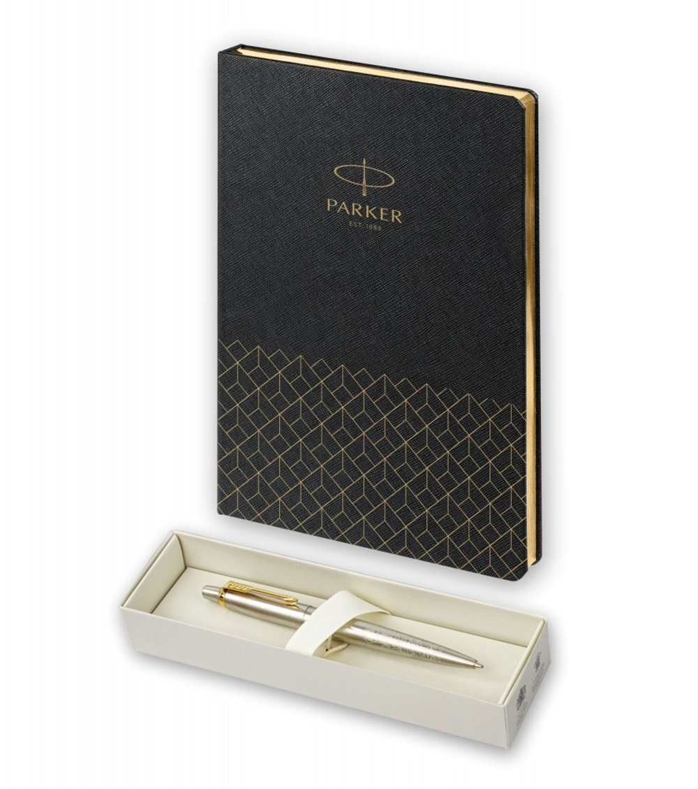Подарочный набор: Шариковая ручка Parker Jotter Russia SE, цвет: St. Steel GT и Ежедневник  недатированный, чёрный