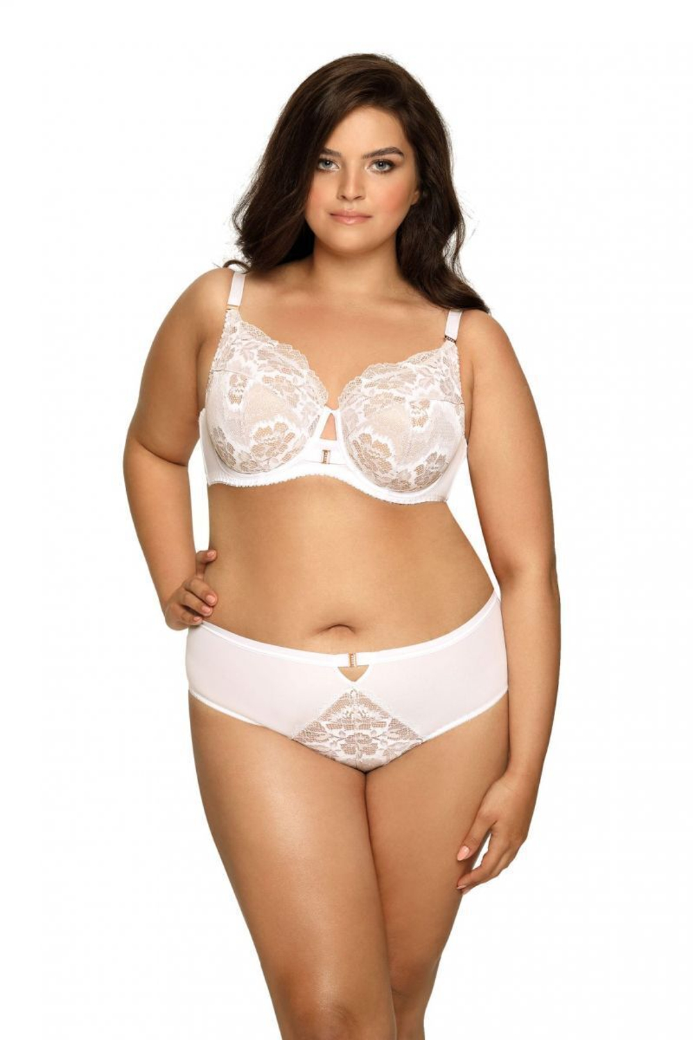 Стильный бюстгальтер на косточках plus size с кружевом (Размер: 95G) (Цвет: серый)