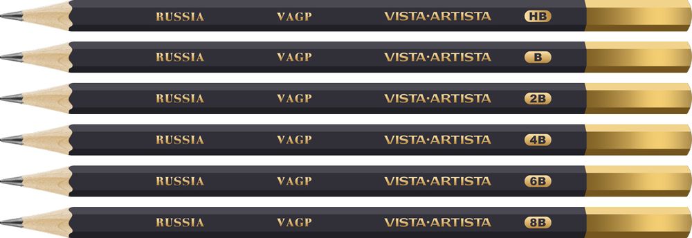 Карандаш чернографитный набор заточенный 8х6 шт, ассорти HB-8B, Vista-Artista Academia VAGPS-6