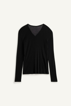 ZARA ФУТБОЛКА СВОБОДНОГО КРОЯ С НАГРУДНИКОМ HENLEY, ЧЕРНЫЙ